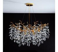 IDHBGJD Grands lustres en Cristal pour Salle à Manger Branche d'arbre doré Lustre Rond Salle à Manger luminaire Haut Plafond Pendentif lumières lustres Modernes pour Hall d'entrée Salon D80cm