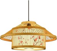 IDHBGJD Lampes suspendues de Style Chinois Abat-Jour en Cage en rotin Panier rétro Creux Faux Parchemin Lustre Panier tissé en Osier Naturel E27 Luminaire Foyer