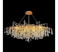 IDHBGJD Lustre de Branche d'arbre de Luxe Moderne rectangulaire en Cristal, luminaire Suspendu en Forme de Goutte de Pluie, doré, Grand îlot de Cuisine, luminaire Suspendu pour Salon, Salle à Manger,