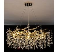 IDHBGJD Lustre en Cristal de Branche d'arbre Moderne, éclairage Suspendu de Luxe en Forme de Goutte de Pluie dorée, lustres Ronds contemporains pour Salle à Manger, Cuisine, Chambre à Coucher, Salon