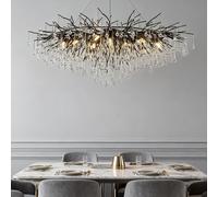 IDHBGJD Lustre en Cristal Moderne Branche d'arbre Goutte de Pluie Lustre lumière rectangulaire Grand îlot de Cuisine luminaire Suspendu pour Salon Salle à Manger Foyer - L120CM Noir