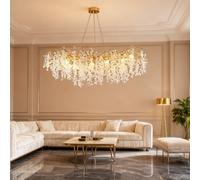 IDHBGJD Lustre en Cristal Moderne Branche d'arbre Lustre de Luxe rectangulaire en Cristal Goutte de Pluie Suspension 10 lumières îlot de Cuisine luminaire Suspendu pour Salon Salle à Manger entrée Or