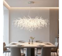 IDHBGJD Lustre en Cristal Moderne Branche d'arbre Lustre Goutte de Pluie lumière rectangulaire Grand îlot de Cuisine luminaire Suspendu pour Salon Salle à Manger Foyer - L120CM Argent
