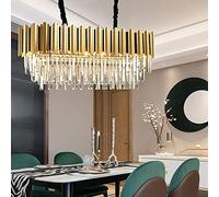 IDHBGJD Lustre en Cristal Moderne de Luxe Clair K9 gouttelette de Cristal élégant plafonniers luminaire rectangulaire chromé Suspendu LED éclairage Suspendu pour Salle à Manger Salon Salon Cuisine