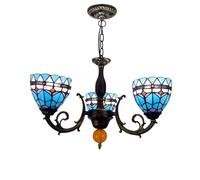 IDHBGJD Lustre en vitrail Tiffany 3 têtes 6 Pouces plafonnier Plume Bleue Style Vintage décor Lampe à Suspension luminaire pour Salle à Manger Salon Chambre Restaurant Couloir