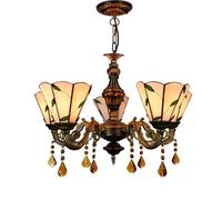 IDHBGJD Lustre en vitrail Tiffany 5 têtes 6 Pouces Feuilles Chaudes plafonnier Style Vintage décor Lampe à Suspension en Cristal pour Salle à Manger Salon Chambre Restaurant Couloir