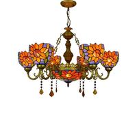 IDHBGJD Lustre en vitrail Tiffany 6 têtes 6 Pouces plafonnier Bleu Tournesol Style Vintage décor Lampe à Suspension en Cristal pour Salle à Manger Salon Chambre Restaurant Couloir
