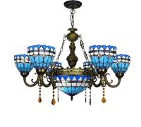 IDHBGJD Lustre en vitrail Tiffany 6 têtes 6 Pouces plafonnier Plumes méditerranéennes Style Vintage décor Lampe à Suspension en Cristal pour Salle à Manger Salon Chambre Restaurant Couloir