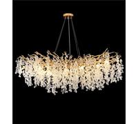 IDHBGJD Lustre Moderne en Cristal avec Branche d'arbre d'argent doré - Éclairage Suspendu réglable en Hauteur avec Branches en Aluminium pour îlot de Cuisine, Salle à Manger, Chambre à Coucher et