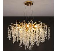 IDHBGJD Lustre Moderne en Cristal de Branche d'arbre D80cm, éclairage Suspendu de Luxe en Forme de Goutte de Pluie dorée, lustres contemporains à 10 lumières pour Salle à Manger, Cuisine, Chambre à