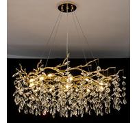 IDHBGJD Lustre Moderne en Cristal de Branche d'arbre, luminaire Suspendu Rond en Or, Lustre linéaire en Branche de Cristal givré pour Chambre à Coucher, Salon, Salle à Manger, entrée, D60cm