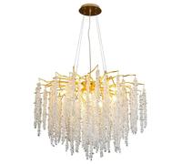 IDHBGJD Lustre Moderne en Forme de Branche d'arbre en Cristal D31,5 Pouces, doré, Rond de Luxe, Goutte de Pluie, luminaire Suspendu d'intérieur pour Cuisine, îlot, Salle à Manger, Salon, Chambre à