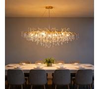 IDHBGJD Lustre Moderne en Forme de Branche d'arbre en Cristal doré, Art déco linéaire, Goutte de Pluie, luminaire Suspendu d'intérieur pour Salle à Manger, Cuisine, îlot, Salon, Chambre à Coucher, 12
