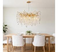 IDHBGJD Lustre Moderne en Forme de Branche d'arbre en Cristal doré, Art déco linéaire, Goutte de Pluie, luminaire Suspendu d'intérieur, Lustre en Cristal de Luxe pour Salle à Manger, Cuisine, îlot de