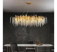 IDHBGJD Lustre Moderne en Forme de Branche d'arbre en Cristal doré rectangulaire linéaire Art déco Goutte de Pluie luminaire Suspendu d'intérieur pour Salle à Manger Salon îlot de Cuisine 12 lumières