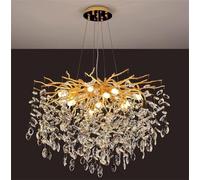 IDHBGJD Lustre Moderne en Forme de Branche d'arbre en Cristal, Lustre en Cristal de Luxe doré, Lustre Art déco, luminaire Suspendu d'intérieur pour Salle à Manger, Salon, Chambre à Coucher, Rond D80