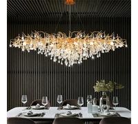 IDHBGJD Lustre Moderne en Forme de Branche d'arbre en Cristal rectangulaire, Grande Goutte de Pluie linéaire dorée, luminaire Suspendu d'intérieur pour Salle à Manger, Cuisine, îlot, Salon, Chambre à