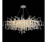 IDHBGJD Lustre Moderne en Forme de Branche d'arbre, Grand luminaire rectangulaire en Forme de Goutte de Pluie, Suspendu pour Hauts plafonds, Cuisine, îlot, Salle à Manger et Foyer, L120 cm, Argent