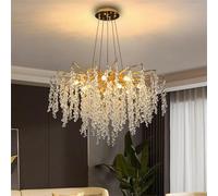 IDHBGJD Lustre Moderne en Forme de Branches d'arbre en Cristal doré Rond en Forme de Goutte de Pluie pour Salle à Manger, Salon, Chambre à Coucher, 12 lumières D31,5