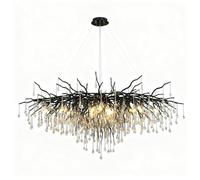IDHBGJD Lustre rectangulaire en Cristal Moderne Branche d'arbre Goutte de Pluie Lustre en Cristal luminaires Grand îlot de Cuisine luminaire Suspendu pour Salon Salle à Manger Hall Noir L140 cm