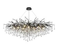 IDHBGJD Lustre rectangulaire en Cristal Moderne Branche d'arbre Goutte de Pluie Lustre en Cristal luminaires Grand îlot de Cuisine luminaire Suspendu pour Salon Salle à Manger Hall Noir L120 cm