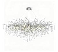 IDHBGJD Lustre rectangulaire en Cristal Moderne Branche d'arbre Goutte de Pluie Lustre en Cristal luminaires Grand îlot de Cuisine luminaire Suspendu pour Salon Salle à Manger Foyer Argent L120 cm