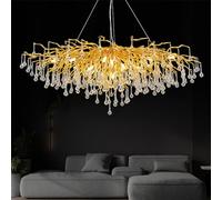 IDHBGJD Lustre rectangulaire en Forme de Branche d'arbre en Cristal, Moderne, Grande Goutte de Pluie linéaire dorée, luminaire Suspendu d'intérieur pour Salle à Manger, Cuisine, îlot, Salon, Chambre