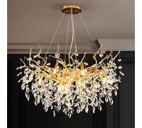 IDHBGJD Lustres de Branches d'arbre de Luxe D31,5 en Forme de Goutte de Pluie Ronde en Cristal à 13 lumières pour Salle à Manger, Chambre à Coucher, Salon, Cuisine, îlot, Hall d'entrée