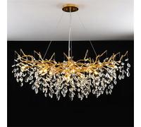 IDHBGJD Lustres Uniques en Forme de Branche d'arbre en Cristal doré de Luxe Rond en Forme de Goutte de Pluie, Lustre en Cristal à 10 lumières pour Salle à Manger, Chambre à Coucher, Salon, entrée