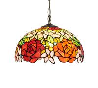 IDHBGJD Plafonnier de Style Tiffany de 12 Pouces en vitrail Suspendu, Rose Vif, décor Vintage, Lustre pour Cuisine, îlot, Salle à Manger, Salon, Chambre à Coucher, Couloir