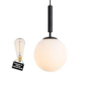 IDHBGJD Suspension Globe Blanche - Suspension Vintage en Verre Plafonnier Réglable - Raccords Noirs 20 cm - Ampoule à Filament E27 (Incluse) Luminaires pour Îlot de Cuisine