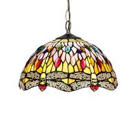 IDHBGJD Tiffany Plafonnier Suspendu 12 Pouces Lustre en vitrail Perles colorées Style Libellule Vintage Cuisine Îlot Décor Lampe Suspendue pour Salle à Manger Salon Chambre Couloir