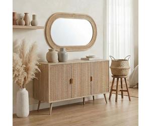 IDIMEX Alma buffet, 120 cm avec 3 portes, finition chêne - Commode à panneaux lamellés, meuble de salon avec grand espace de rangement, placard de couloir en MDF, buffet de style scandinave