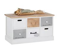 IDIMEX Banc de Rangement Salva Coffre avec 6 tiroirs, en Bois de Paulownia Blanc Style Vintage rétro