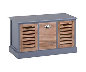 IDIMEX Banc de Rangement TRIENT Meuble Bas Coffre 3 caisses, en MDF et Bois de Paulownia Finition Gris et Bois Naturel Style Vintage Maison de Campagne