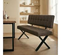 IDIMEX Banc de Salle à Manger KAROSI L 140 cm immitation Cuir Brun foncé avec Dossier, 3 Places, Structure en métal, Assise rembourrée et Confortable Style Vintage