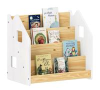 Bibliothèque enfant BRUNO en pin massif laqué blanc/naturel Vernis naturel/blanc