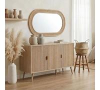 IDIMEX Buffet ALMA, 120 cm avec 3 portes, finition chêne, commode avec façade à lamelles, meuble de salon avec espace de rangement généreux, armoire de couloir en MDF, buffet de style scandinave