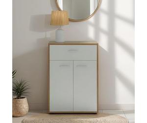 IDIMEX Buffet Calais, Commode Meuble de Rangement avec 1 tiroir et 2 Portes, en mélaminé décor chêne Sonoma et Blanc Mat