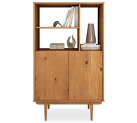 IDIMEX Buffet Haut Simona 80x133 cm en Bois Massif Coloris chêne avec 2 Portes et Étagères, Vaisselier en Hauteur, Style Vintage Scandinave Années 50, Rangement Pratique
