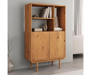 IDIMEX Buffet Haut Simona 80x133 cm en Bois Massif Coloris chêne avec 2 Portes et Étagères, Vaisselier en Hauteur, Style Vintage Scandinave Années 50, Rangement Pratique