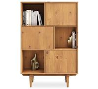 IDIMEX Buffet Haut Simona 95x139 cm en Bois Massif Coloris chêne avec 3 Portes et 3 Étagères, Vaisselier en Hauteur, Style Vintage Scandinave Années 50, Rangement Pratique