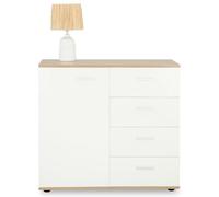 IDIMEX Buffet Salle à Manger Chicago L 91 cm en Bois Coloris Blanc et Sonoma avec 4 tiroirs et 1 Porte, Meuble Rangement pour Cuisine ou Salle à Manger