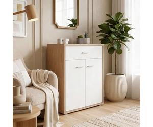 IDIMEX Buffet Salle à Manger Monaco L 60 cm Coloris chêne Sonoma et Blanc avec 1 tirroir et 2 Portes bahut Bas Meuble de Rangement Style Moderne Commode vaisselier 60 x 70 x 30 cm