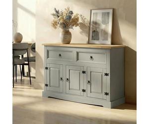IDIMEX Buffet Salle à Manger Tequila L 133 cm en Bois Massif Gris avec 3 Portes et 2 tiroirs Meuble de Rangement Bas Style Mexicain et Campagne bahut vaisselier Commode Pratique 133 x 85 x 44 cm