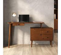 IDIMEX Bureau ANGOLO Modulable en Bois Massif Couleur Châtaignier, avec 3 Tiroirs et 1 Porte, Installation Personnalisable Droit ou en Angle, Idéal pour Travail à Domicile, Meuble Compact et Pratique