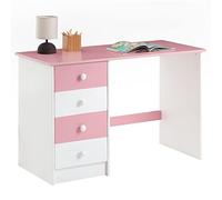 IDIMEX Bureau avec Rangement Arne Bureau avec 4 tiroirs de Style Classique, en pin Massif lasuré Blanc et Rose