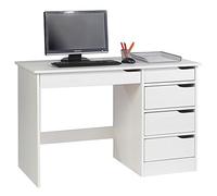 IDIMEX Bureau avec Rangement Hugo Grand Bureau avec 5 tiroirs, au Design scandinave et épuré, en pin Massif lasuré Blanc