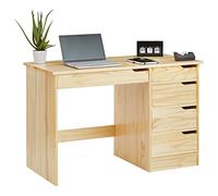 IDIMEX Bureau avec Rangement Hugo Grand Bureau avec 5 tiroirs, au Design scandinave et épuré, en pin Massif Finition Naturelle