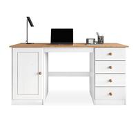 IDIMEX Bureau avec Rangement Manager L 145 cm en Bois Massif, Coloris Blanc et chêne, Bureau avec 4 tiroirs et 1 Porte battante, Un Large Plateau, Style Classique